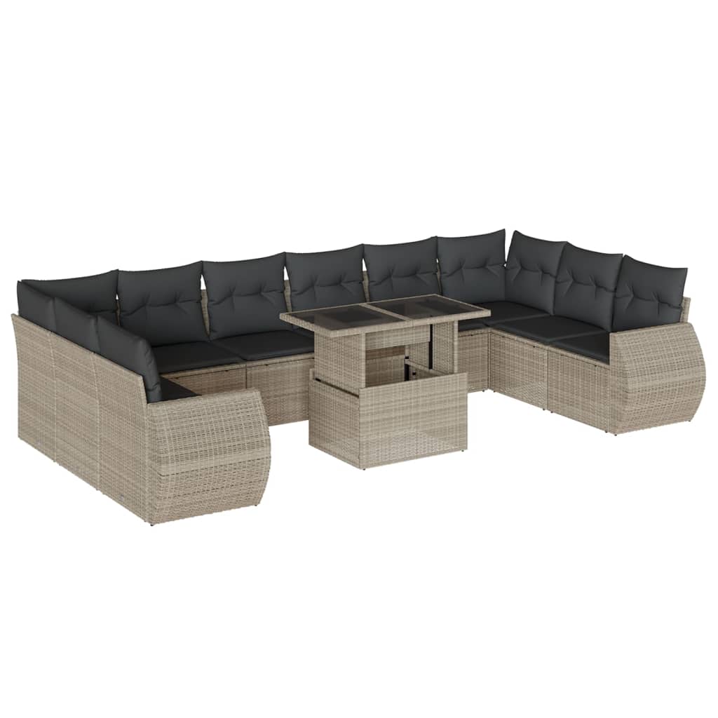 11 részes világosszürke polyrattan kerti ülőgarnitúra párnákkal 11 részes világosszürke polyrattan kerti ülőgarnitúra párnákkal