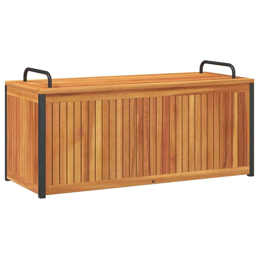 Tömör akácfa és acél kültéri párnatartó láda 110x45x42/53 cm