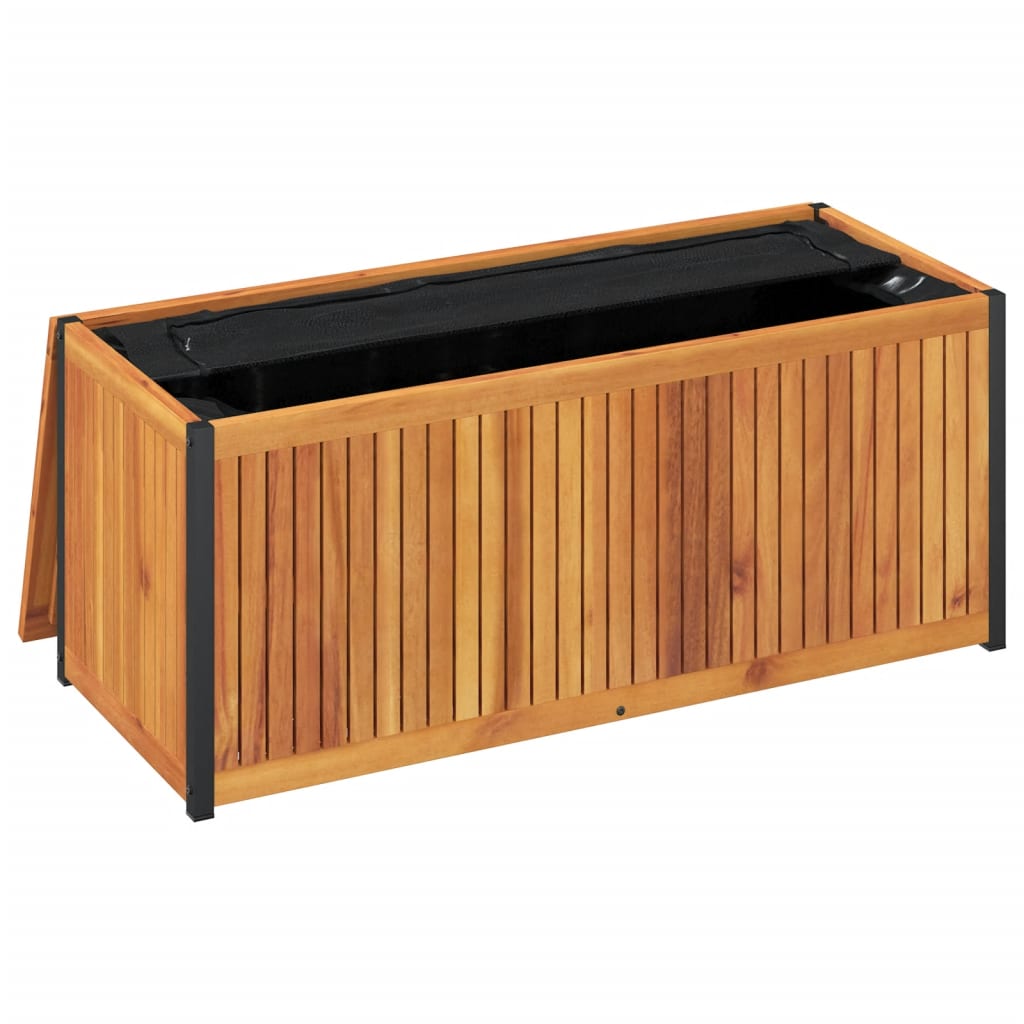 Tömör akácfa és acél kültéri párnatartó láda 110x45x42/53 cm