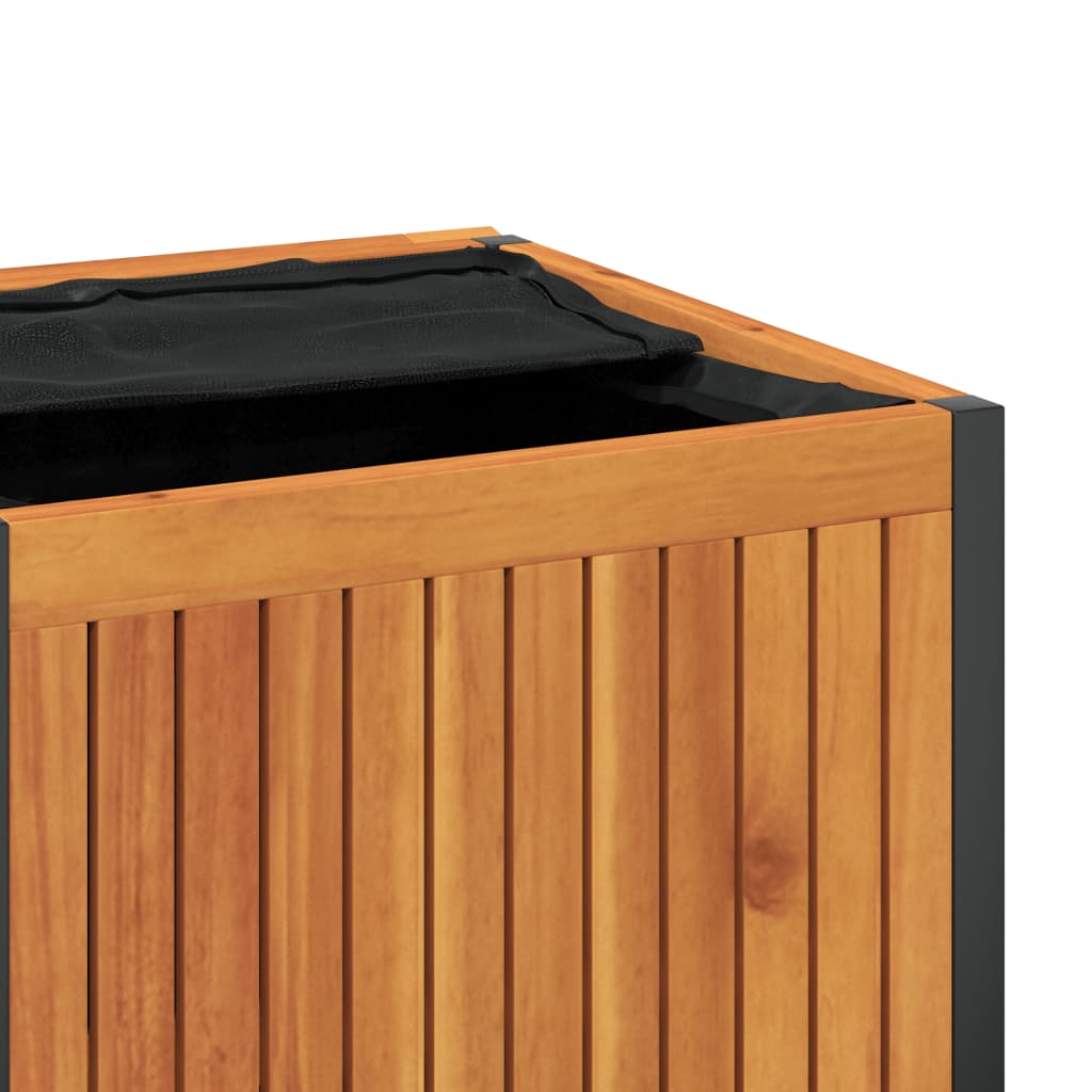 Tömör akácfa és acél kültéri párnatartó láda 110x45x42/53 cm