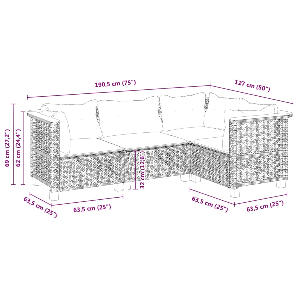 4 részes bézs polyrattan kerti ülőgarnitúra párnákkal