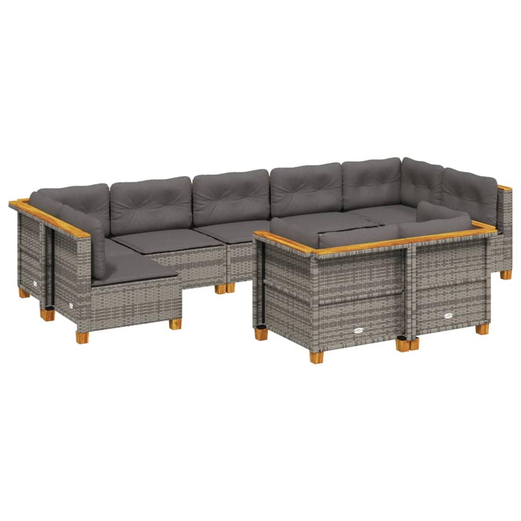 9 részes szürke polyrattan kerti ülőgarnitúra párnákkal
