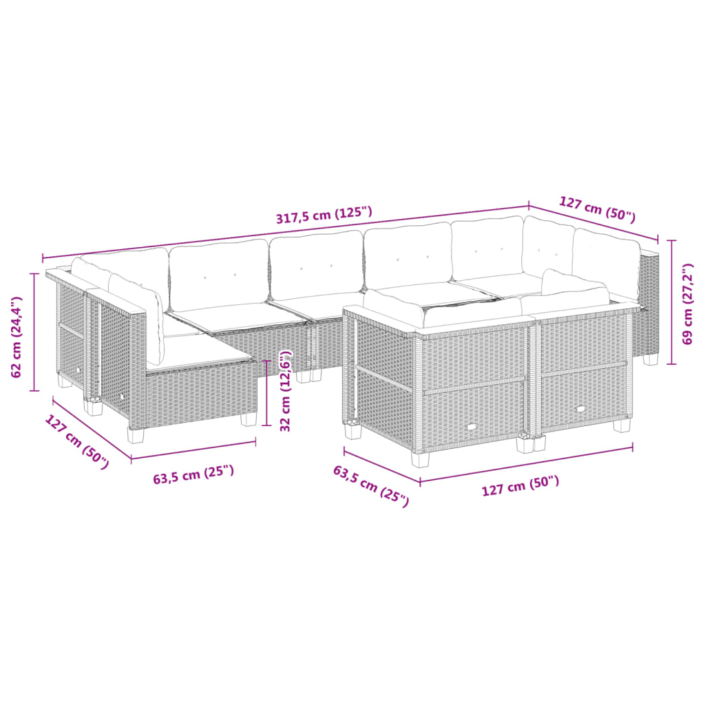 9 részes szürke polyrattan kerti ülőgarnitúra párnákkal
