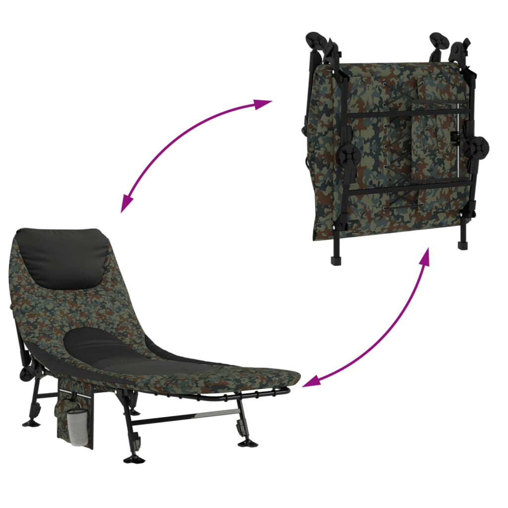Terepszínű összecsukható horgászágy állítható sárgyűjtő lábbal