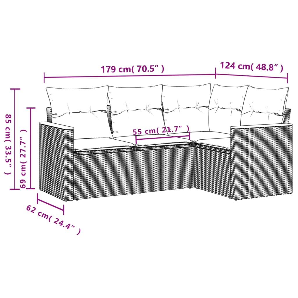 4 részes szürke polyrattan kerti ülőgarnitúra párnákkal