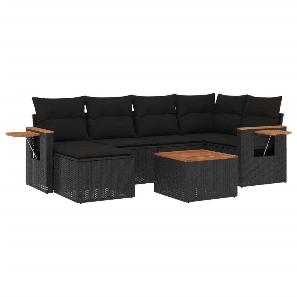 7 részes fekete polyrattan kerti ülőgarnitúra párnával