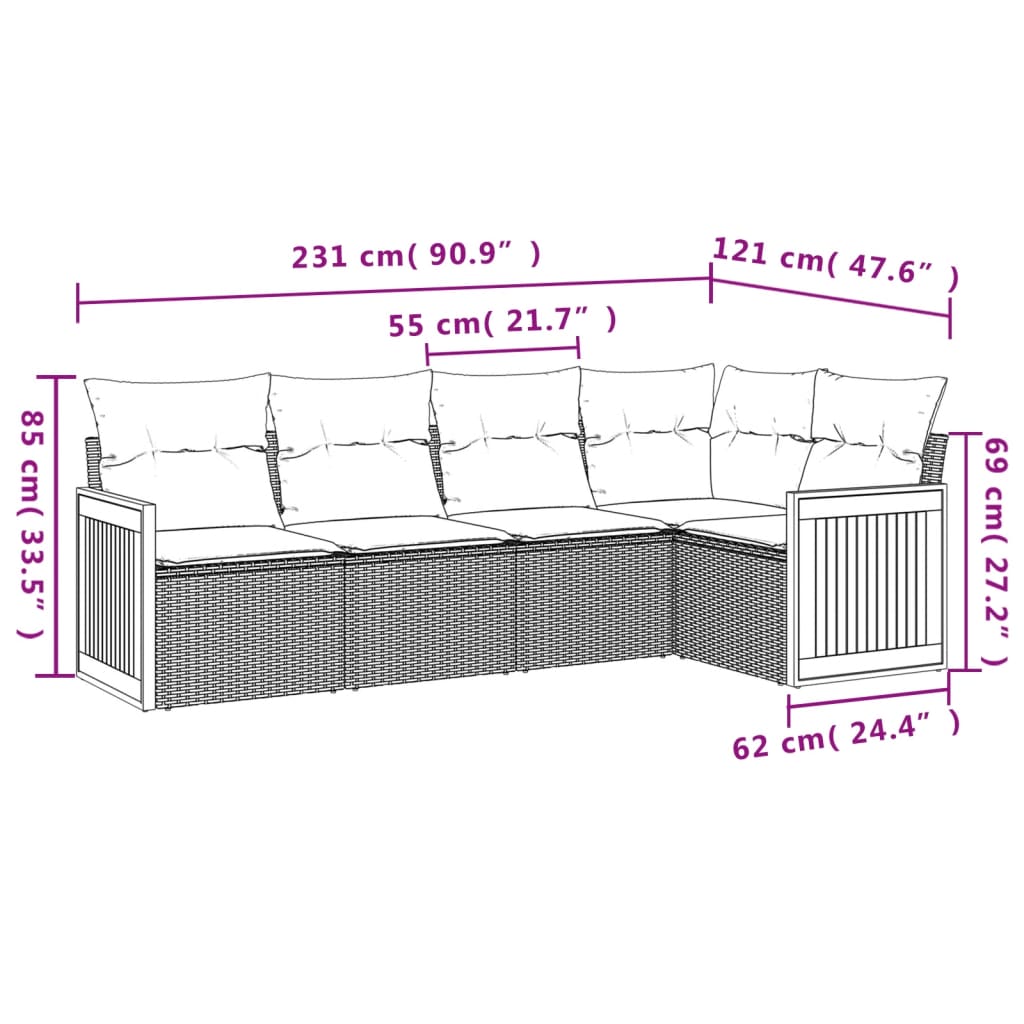 5 részes szürke polyrattan kerti ülőgarnitúra párnákkal 5 részes szürke polyrattan kerti ülőgarnitúra párnákkal