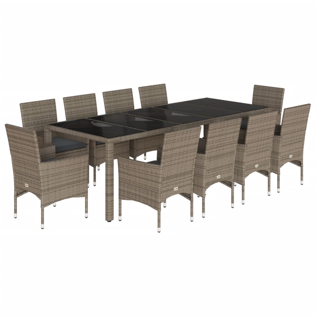11 részes szürke polyrattan/üveg kerti ülőgarnitúra párnákkal 11 részes szürke polyrattan/üveg kerti ülőgarnitúra párnákkal