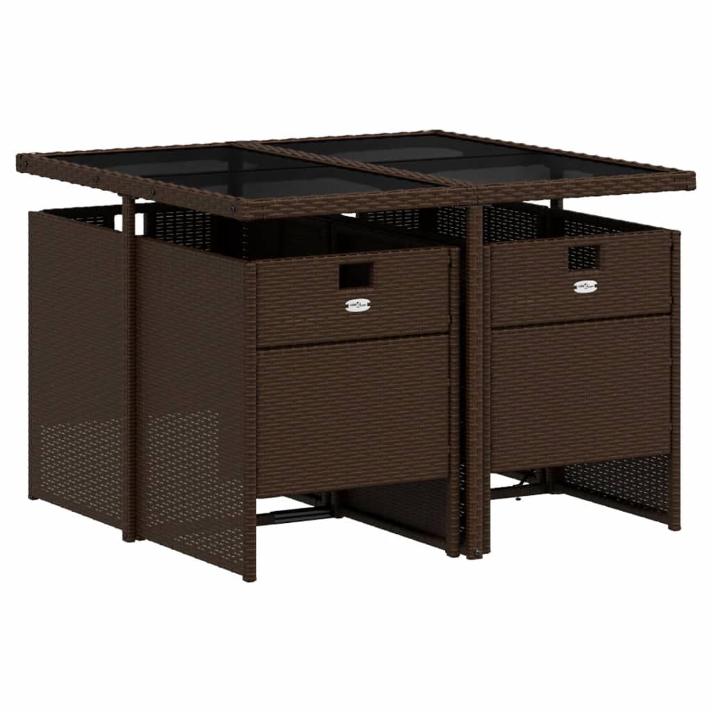 5 részes barna polyrattan kerti étkezőgarnitúra párnákkal