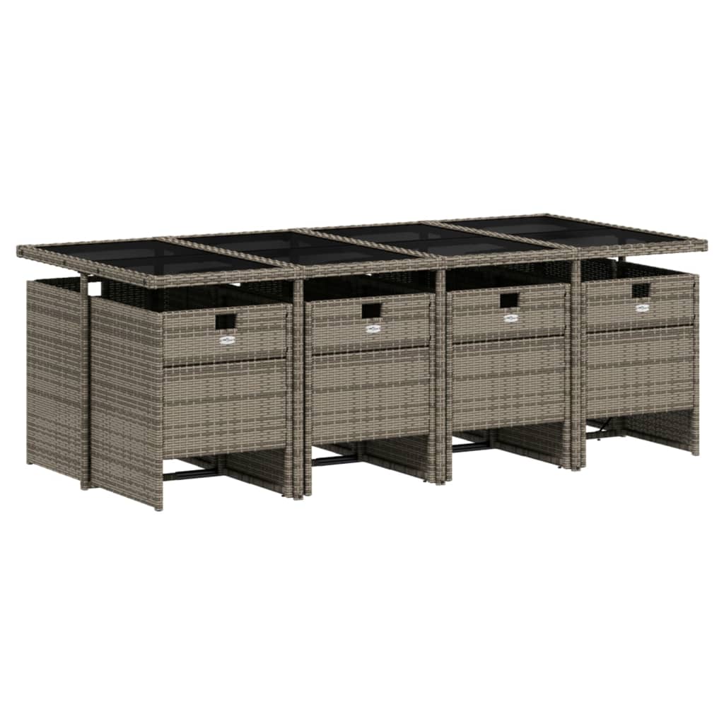 9 db szürke polyrattan kerti étkezőgarnitúra párnákkal