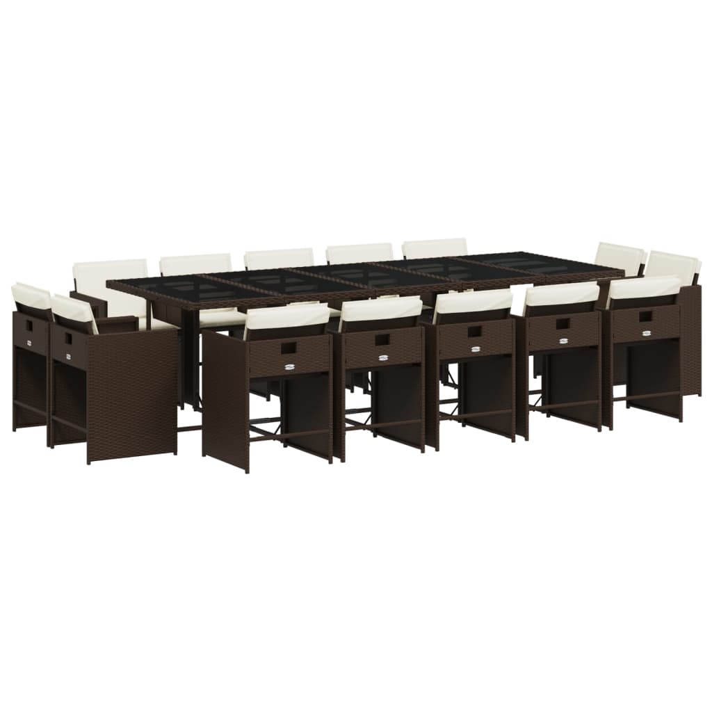 15 részes barna polyrattan kerti ülőgarnitúra párnákkal