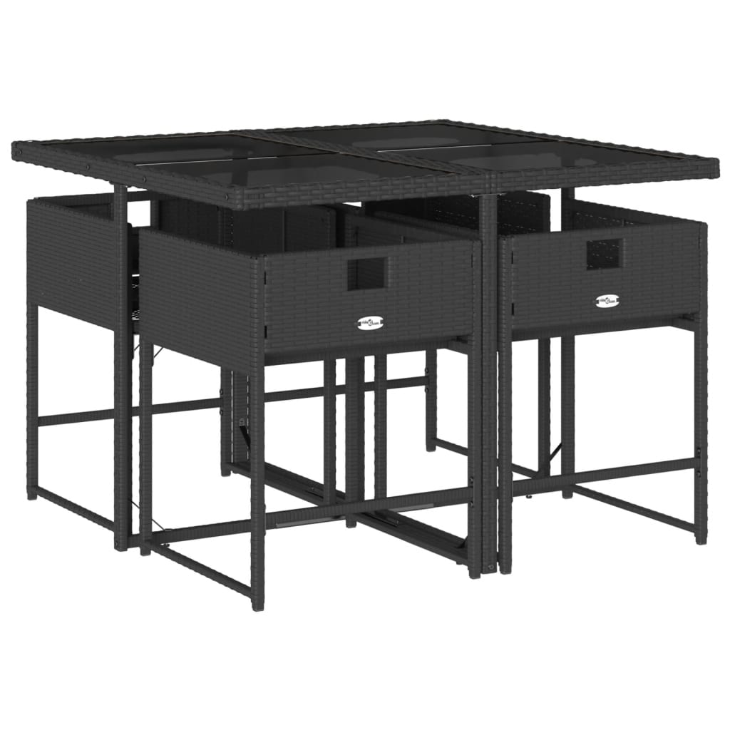 5 részes fekete polyrattan kerti étkezőgarnitúra párnákkal