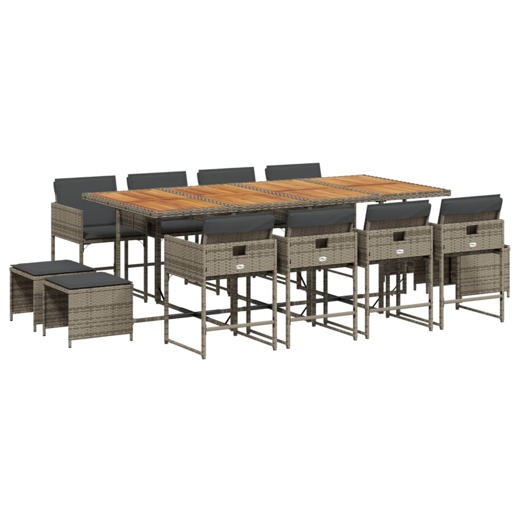 13 részes szürke polyrattan kerti ülőgarnitúra párnákkal