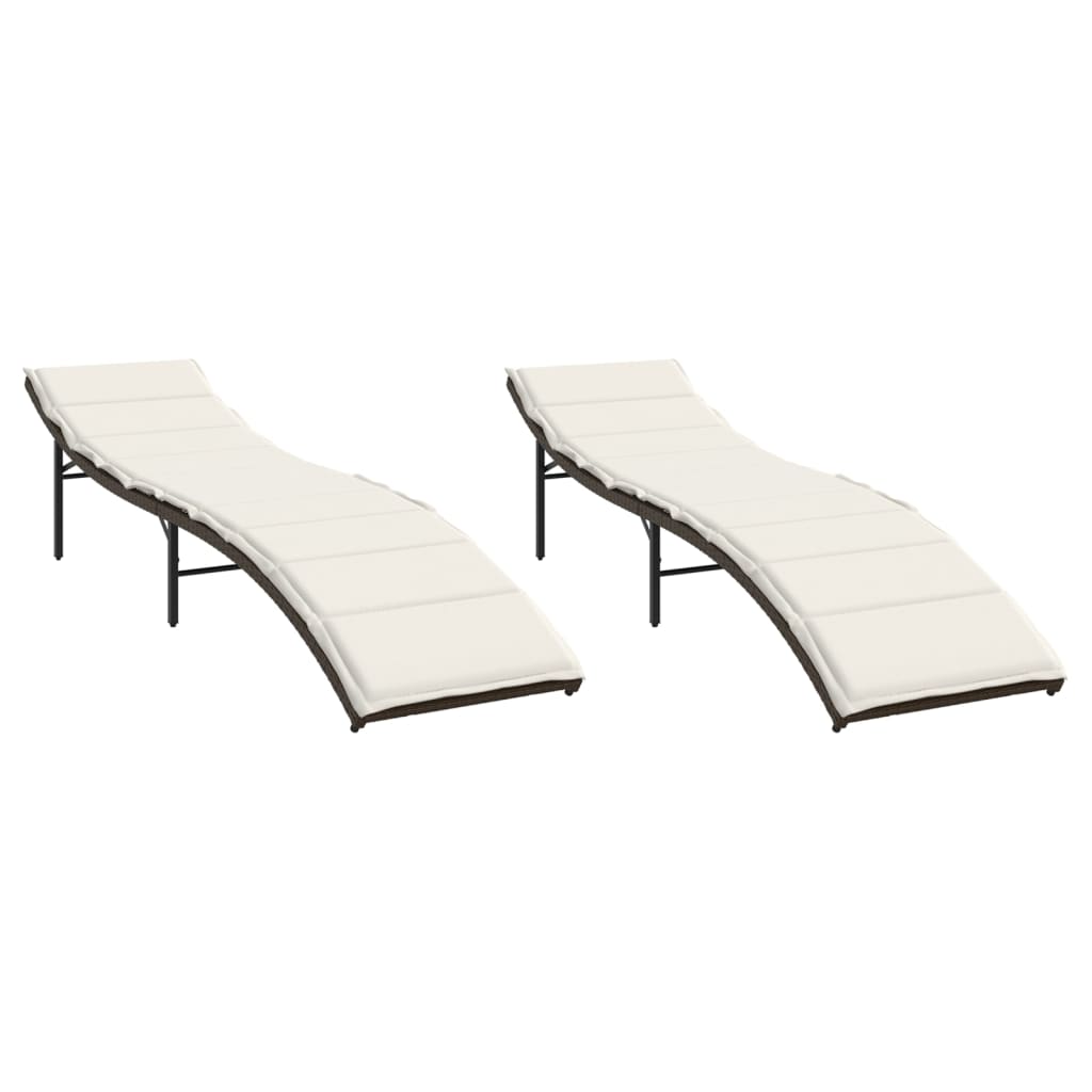 2 db barna polyrattan napozóágy párnával