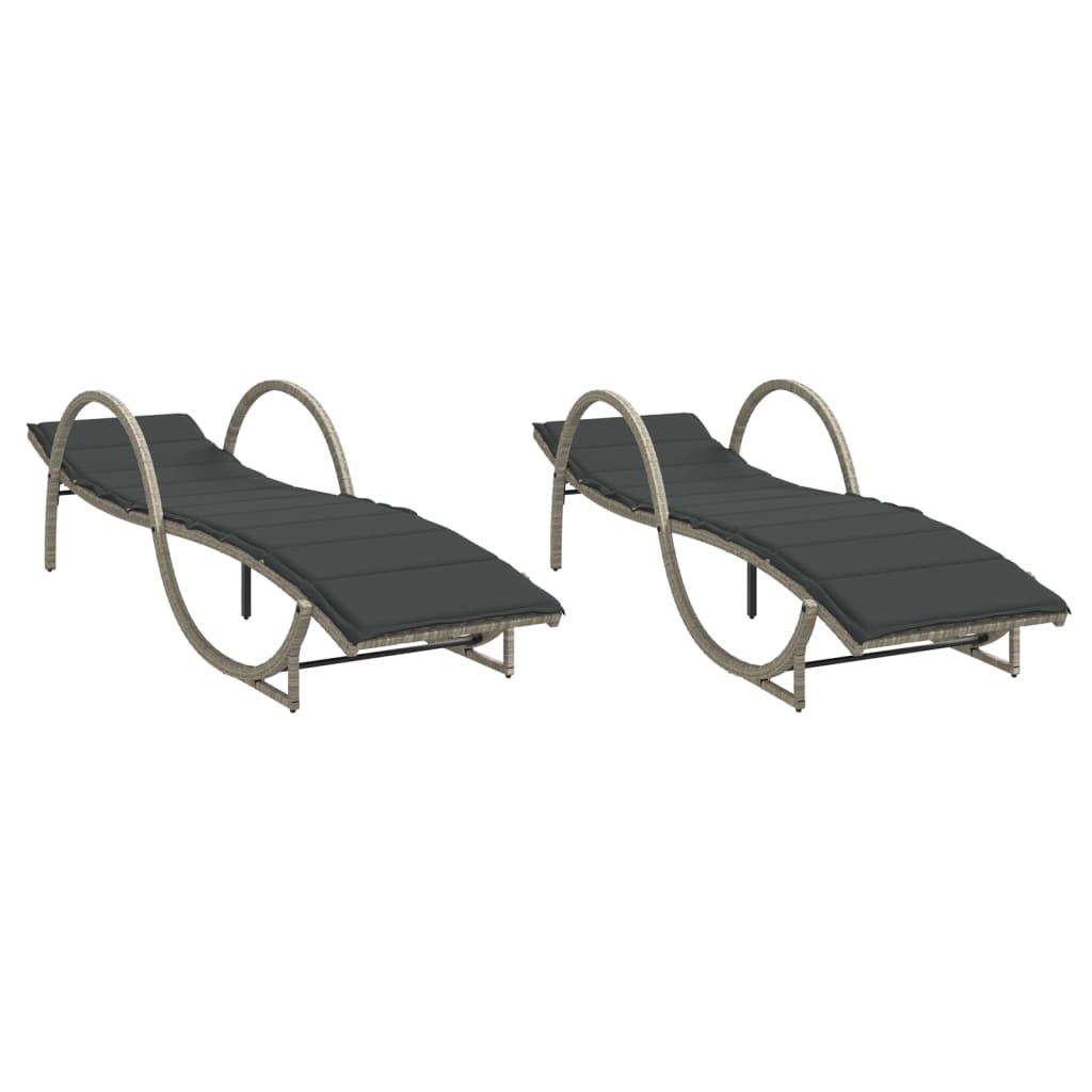 2 db világosszürke polyrattan napozóágy párnával