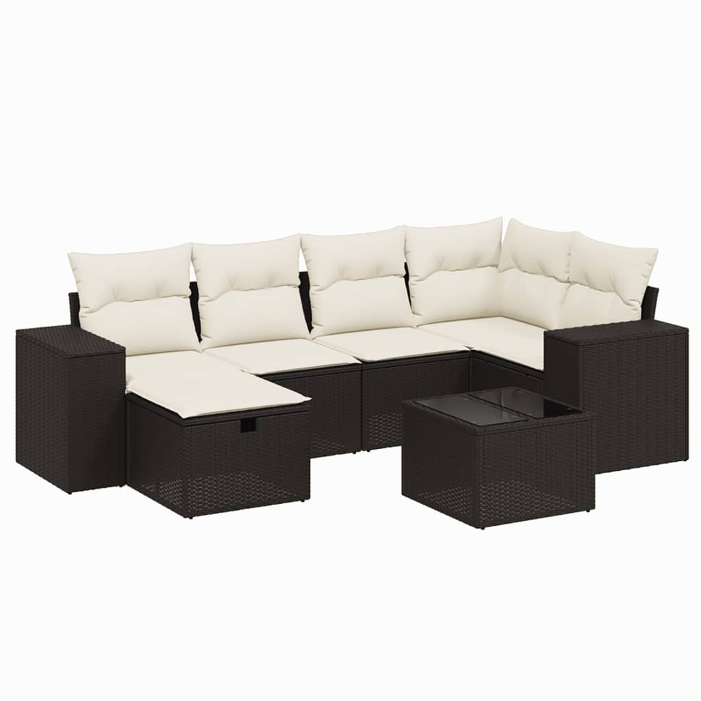 7 részes fekete polyrattan kerti ülőgarnitúra párnával
