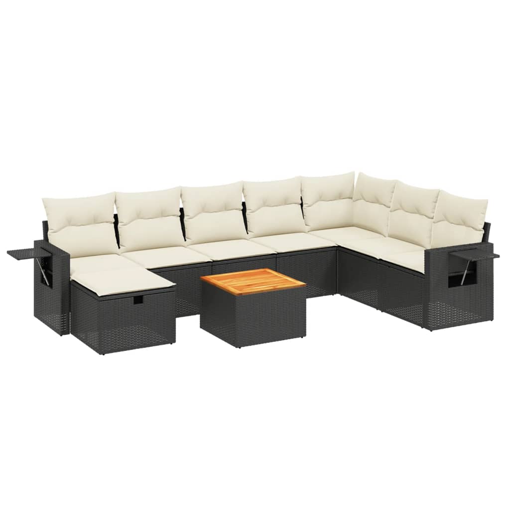 9 részes fekete polyrattan kerti ülőgarnitúra párnákkal