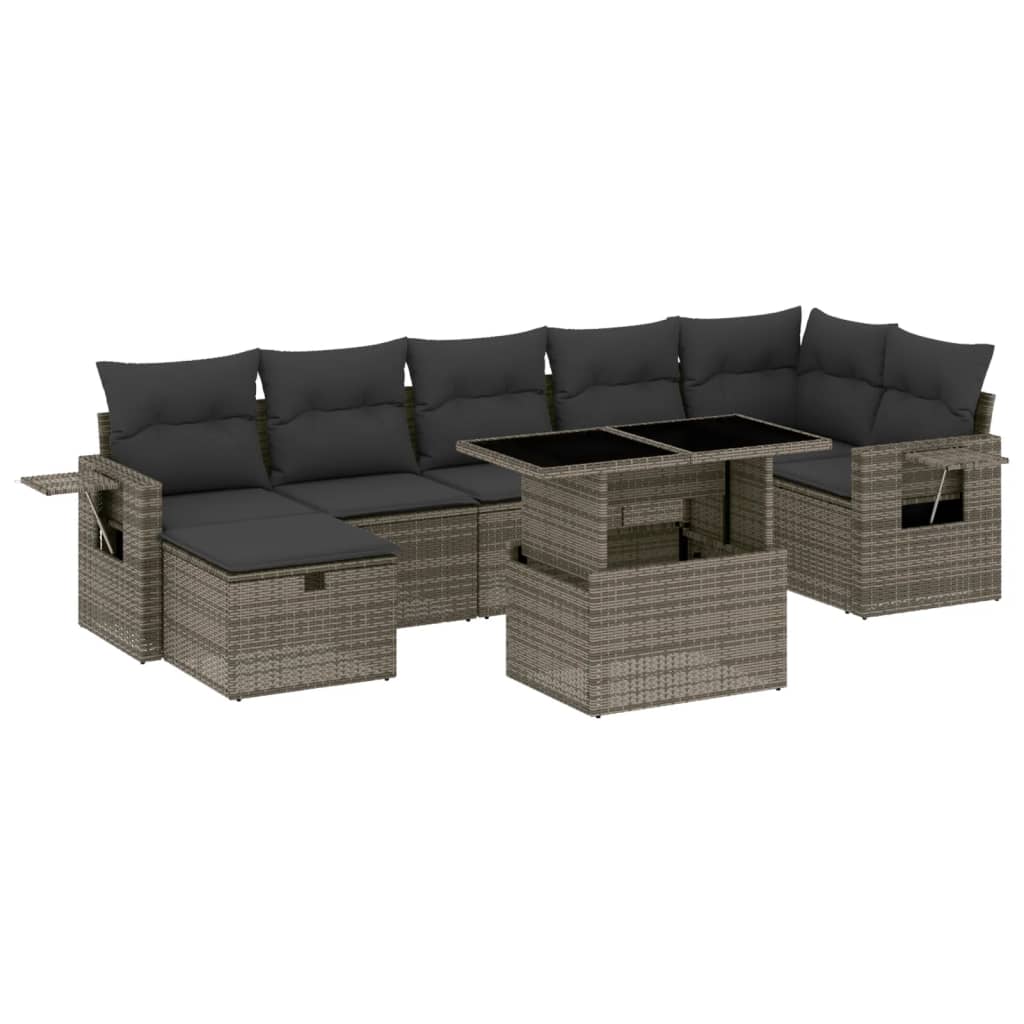 8 részes szürke polyrattan kerti ülőgarnitúra párnákkal