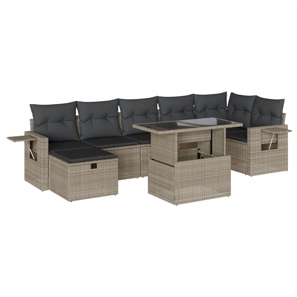 8 részes világosszürke polyrattan kerti ülőgarnitúra párnával