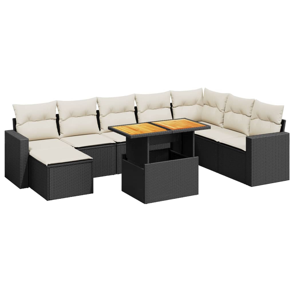 9 részes fekete polyrattan kerti ülőgarnitúra párnákkal 9 részes fekete polyrattan kerti ülőgarnitúra párnákkal