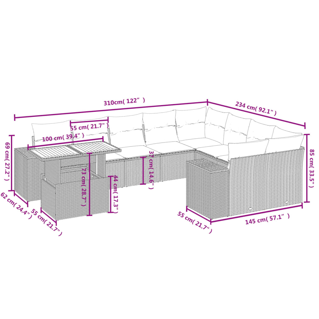 10 részes szürke polyrattan kerti ülőgarnitúra párnákkal 10 részes szürke polyrattan kerti ülőgarnitúra párnákkal