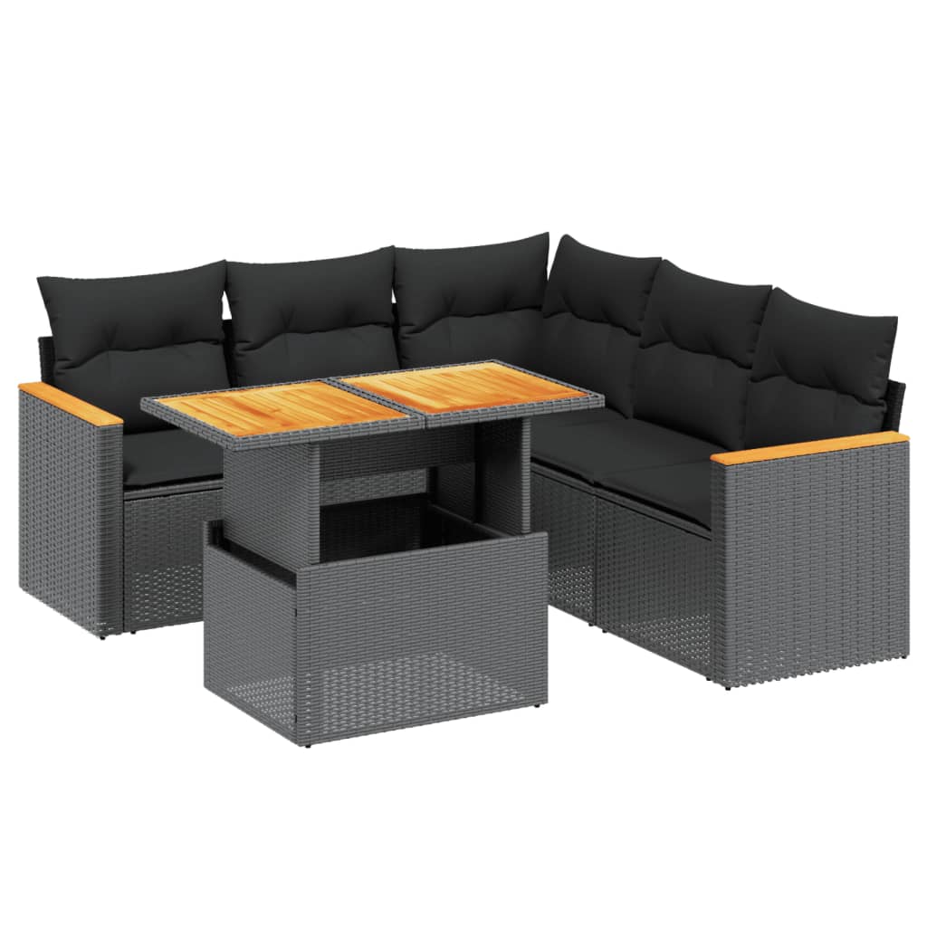 6 részes fekete polyrattan kerti ülőgarnitúra párnákkal 6 részes fekete polyrattan kerti ülőgarnitúra párnákkal