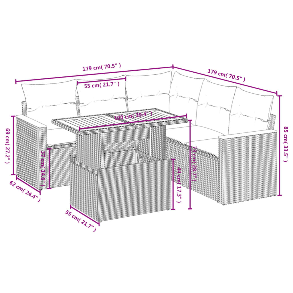 6 részes fekete polyrattan kerti ülőgarnitúra párnákkal 6 részes fekete polyrattan kerti ülőgarnitúra párnákkal