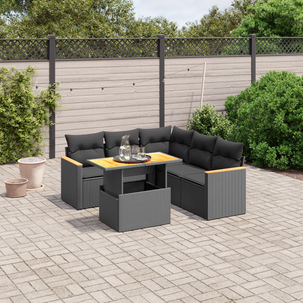 6 részes fekete polyrattan kerti ülőgarnitúra párnákkal 6 részes fekete polyrattan kerti ülőgarnitúra párnákkal