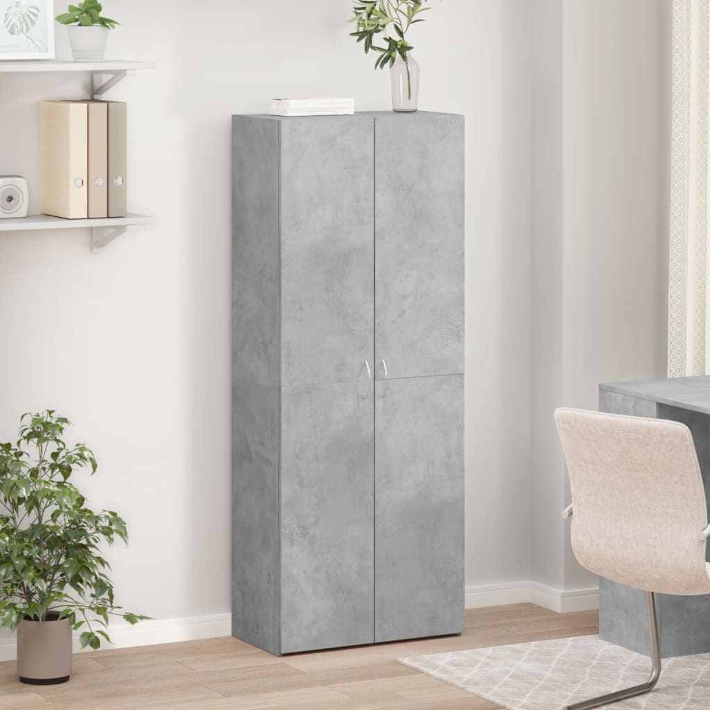 Betonszürke szerelt fa irattartó szekrény 60 x 32 x 153 cm