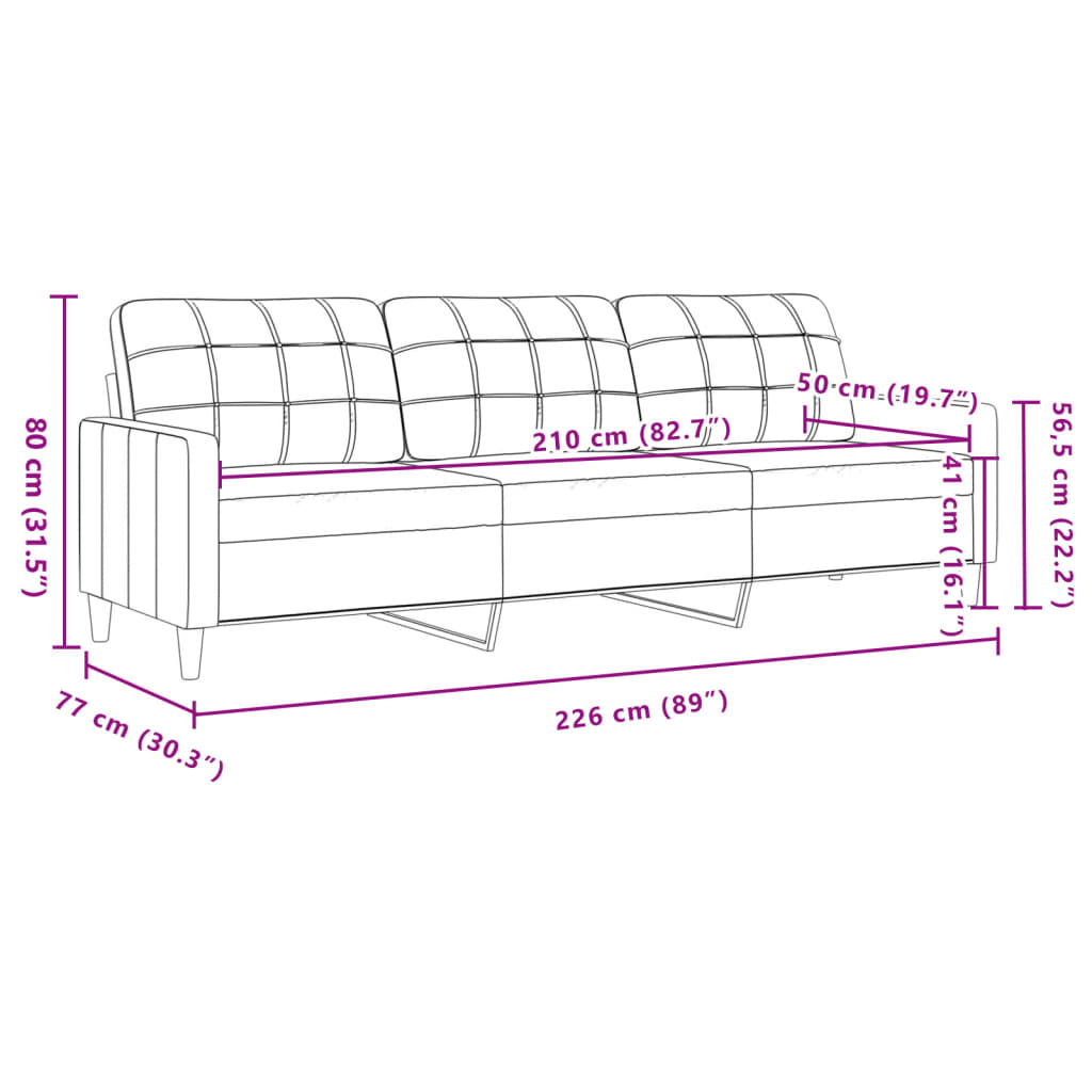 3 személyes tópszínű szövet kanapé 210 cm