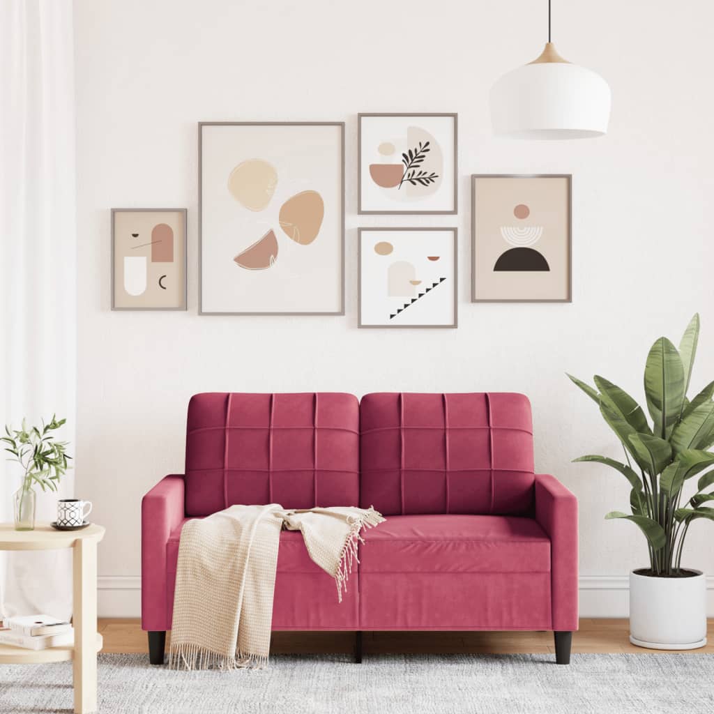 Kétszemélyes bordó bársony kanapé 120 cm