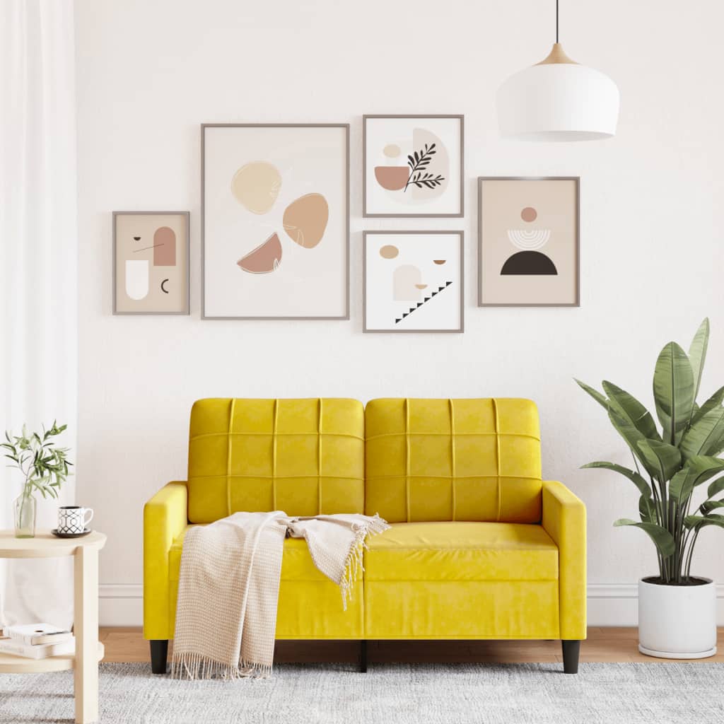 Kétszemélyes sárga bársony kanapé 120 cm