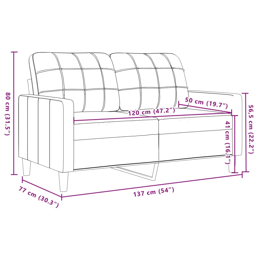 Kétszemélyes sárga bársony kanapé 120 cm