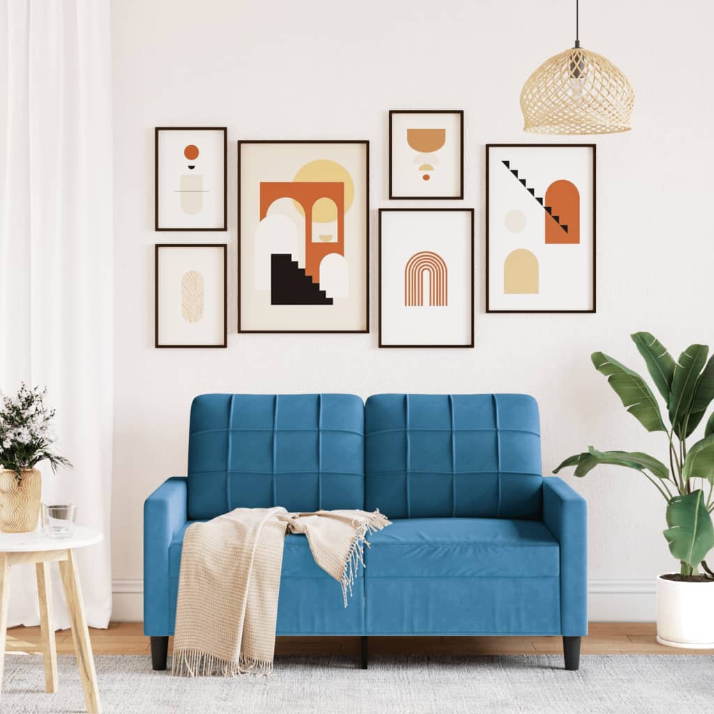 Kétszemélyes kék bársony kanapé 120 cm Kétszemélyes kék bársony kanapé 120 cm