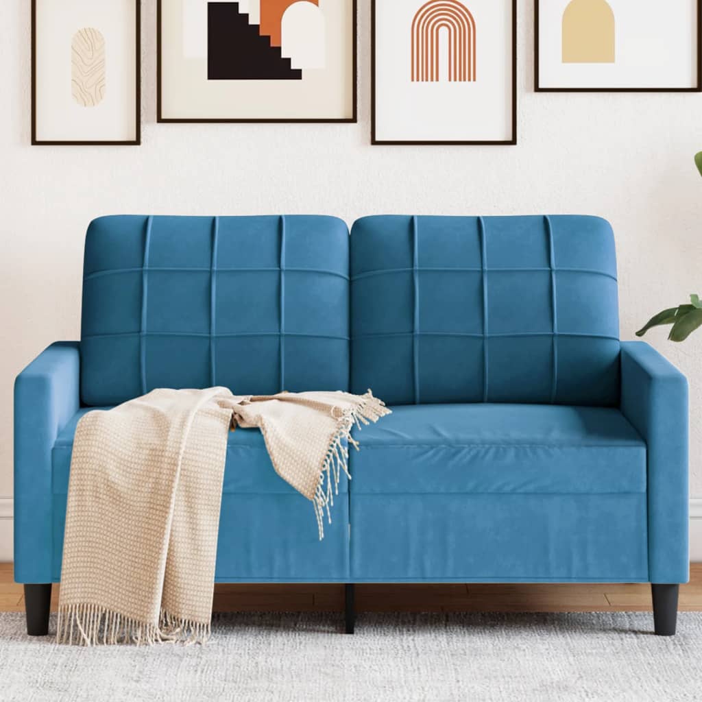 Kétszemélyes kék bársony kanapé 120 cm Kétszemélyes kék bársony kanapé 120 cm