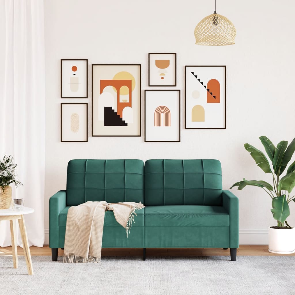 Kétszemélyes sötétzöld bársony kanapé 140 cm Kétszemélyes sötétzöld bársony kanapé 140 cm