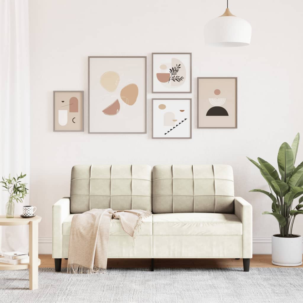 Kétszemélyes krémszínű bársony kanapé 140 cm