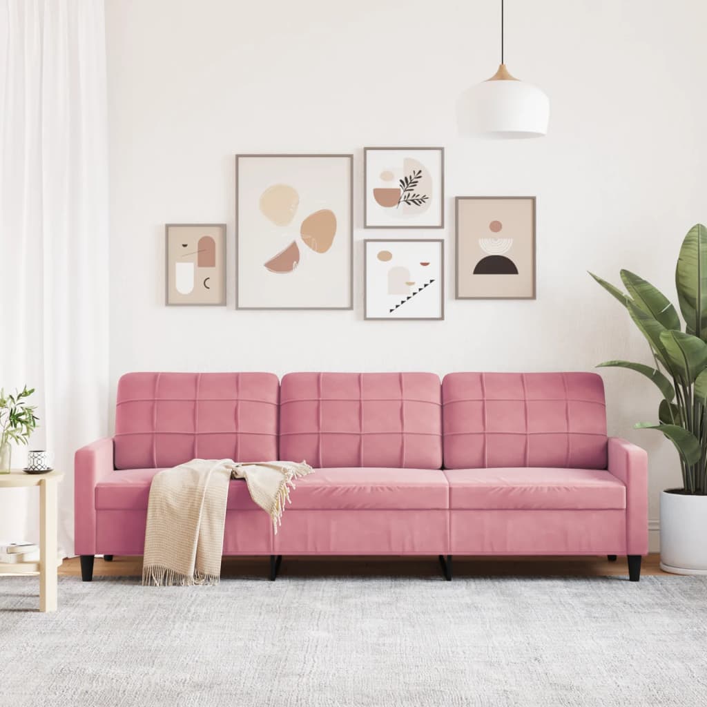 3 személyes rózsaszín bársony kanapé 210 cm