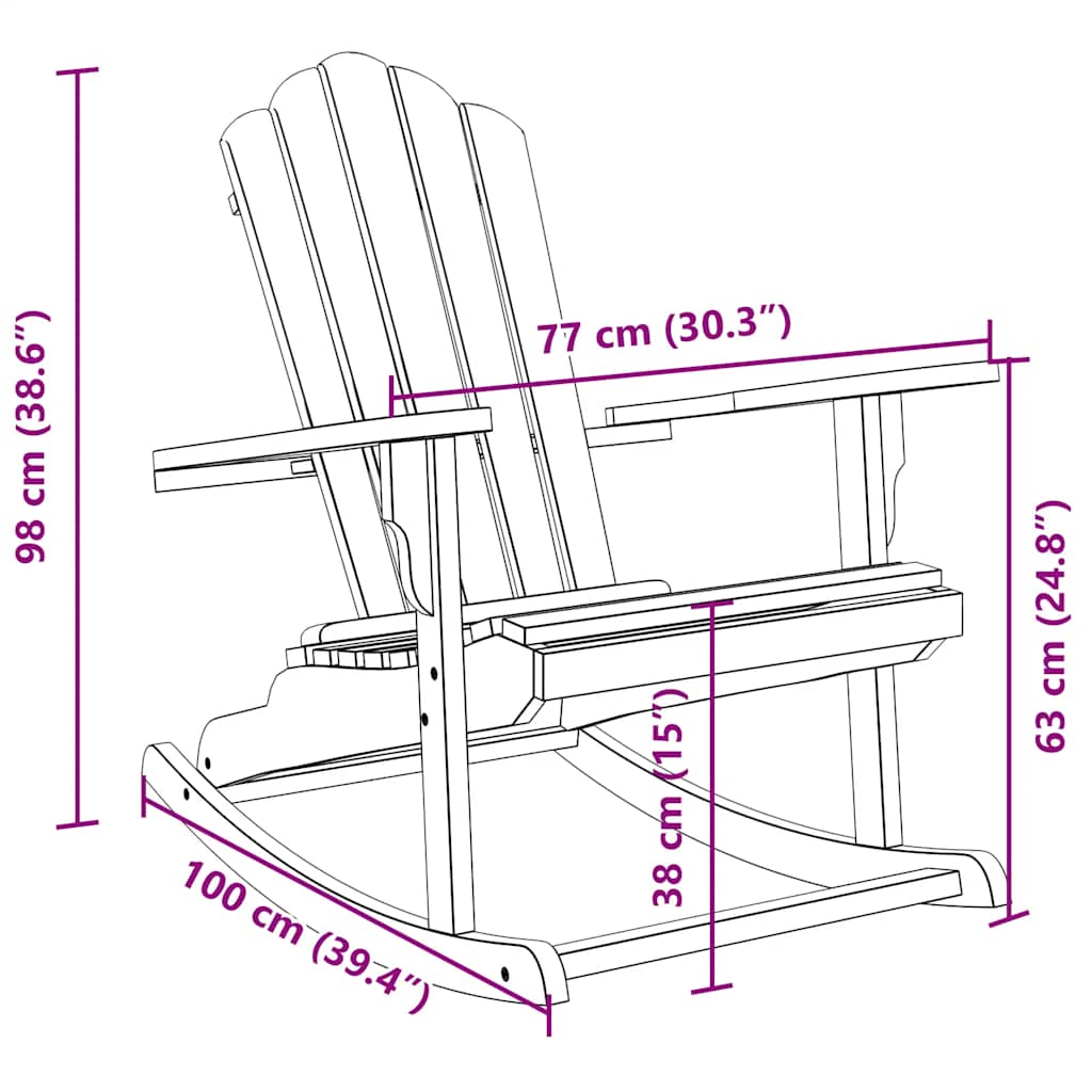 Tömör tíkfa kerti adirondack hintaszék