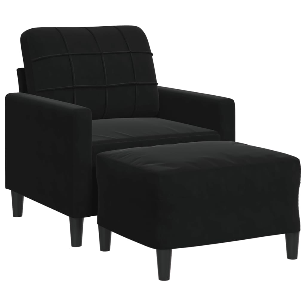 Fekete bársony kanapéfotel lábtartóval 60 cm