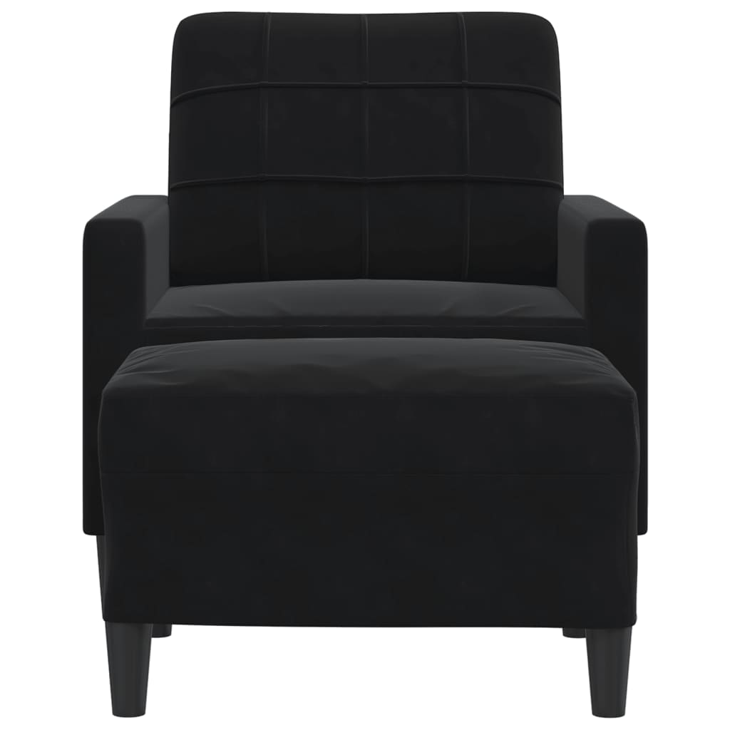 Fekete bársony kanapéfotel lábtartóval 60 cm