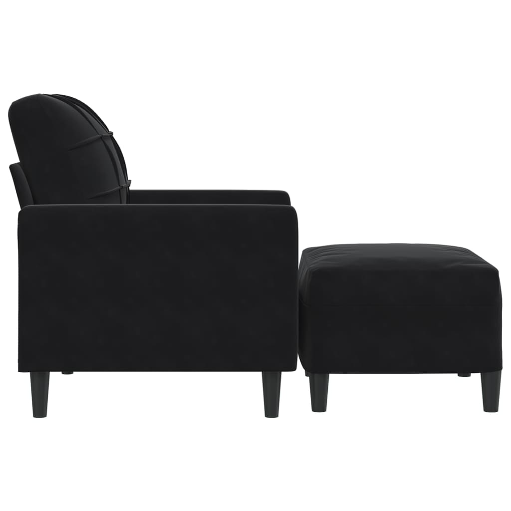 Fekete bársony kanapéfotel lábtartóval 60 cm