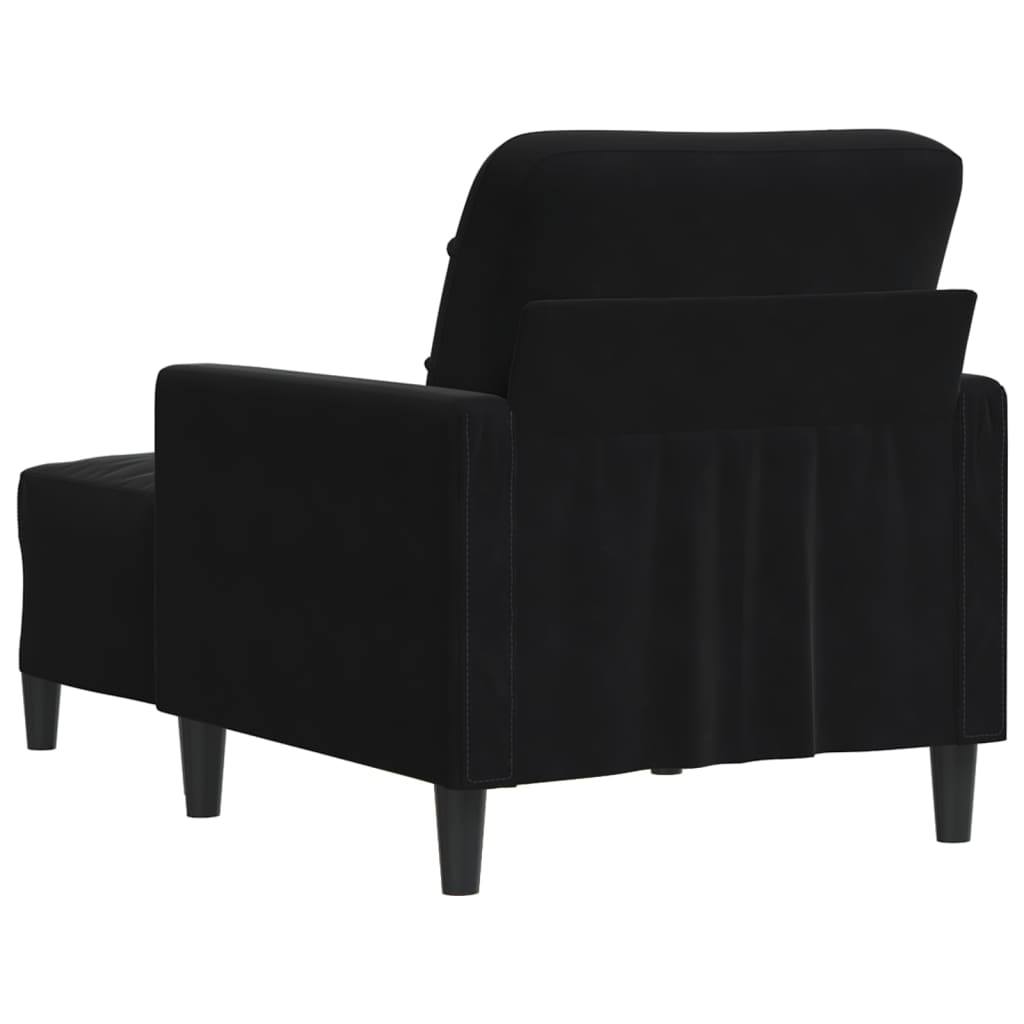 Fekete bársony kanapéfotel lábtartóval 60 cm