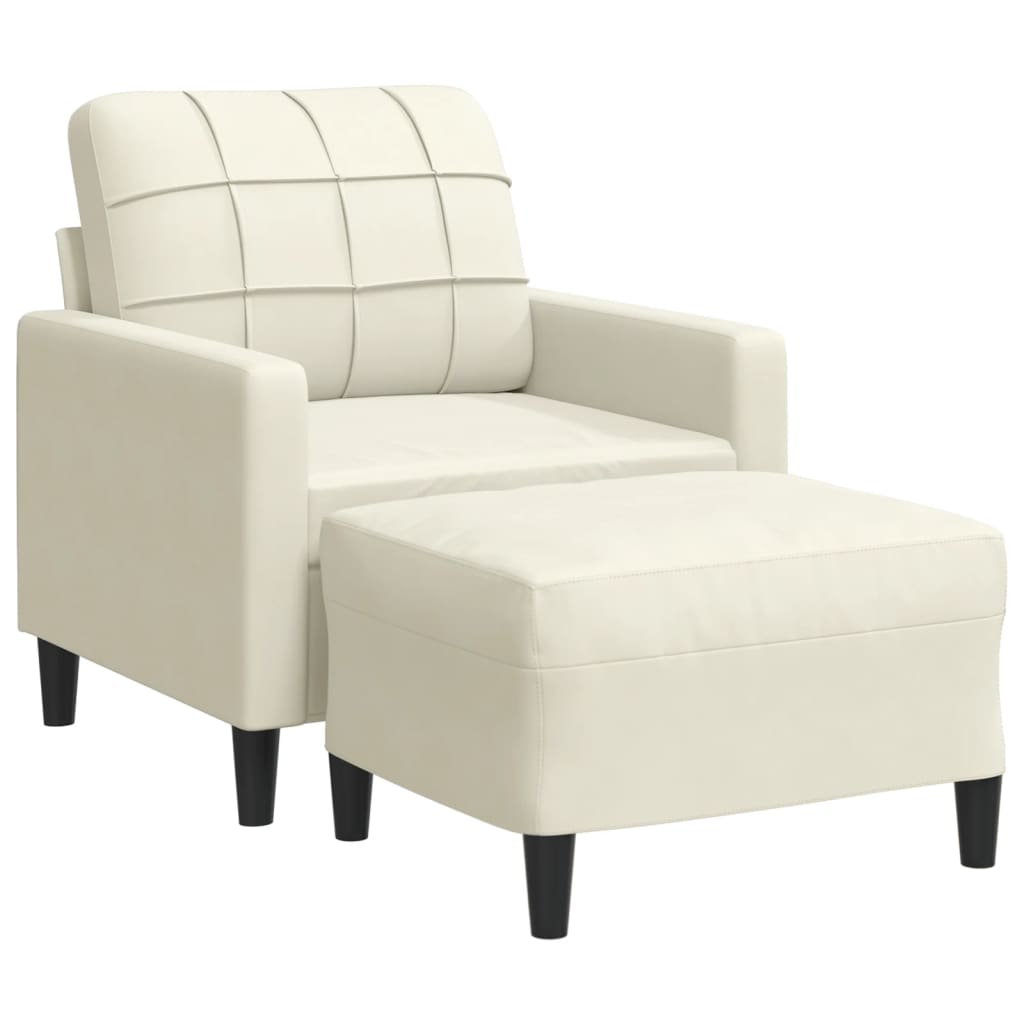 Krémszínű bársony kanapéfotel lábtartóval 60 cm Krémszínű bársony kanapéfotel lábtartóval 60 cm