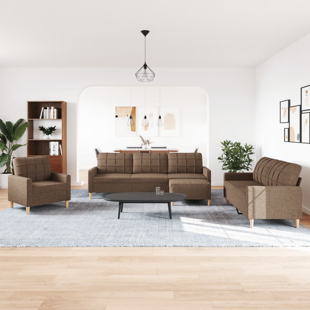 4 részes barna szövet ülőgarnitúra lábzsámollyal