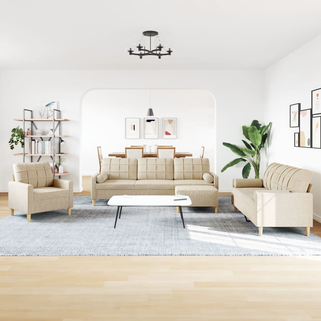 4 részes krémszínű szövet ülőgarnitúra lábtartóval/párnával