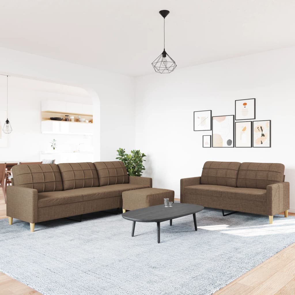 3 részes barna szövet ülőgarnitúra lábzsámollyal