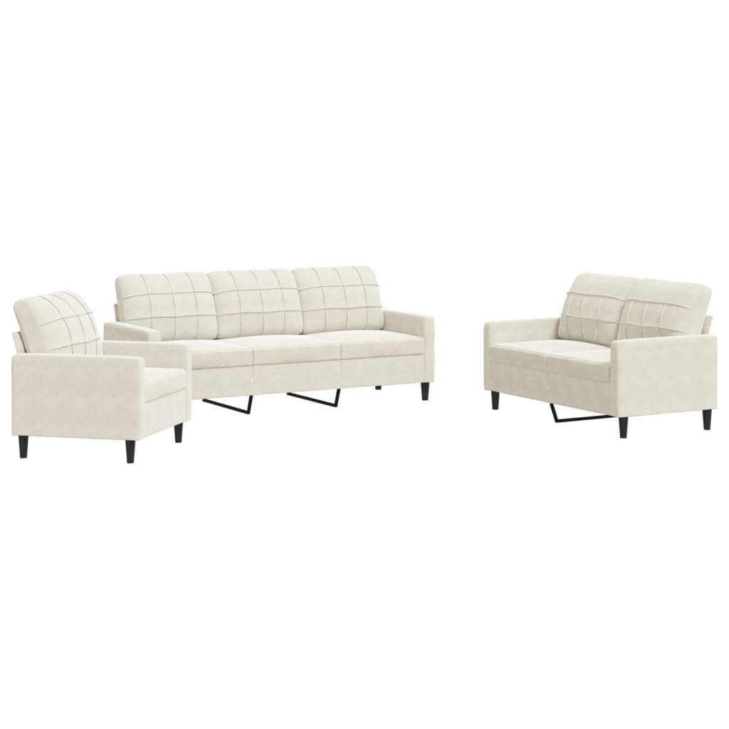 3 részes krém bársony ülőgarnitúra párnákkal