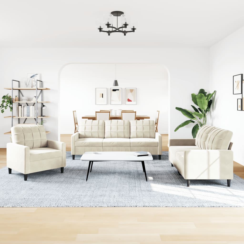 3 részes krém bársony ülőgarnitúra párnákkal