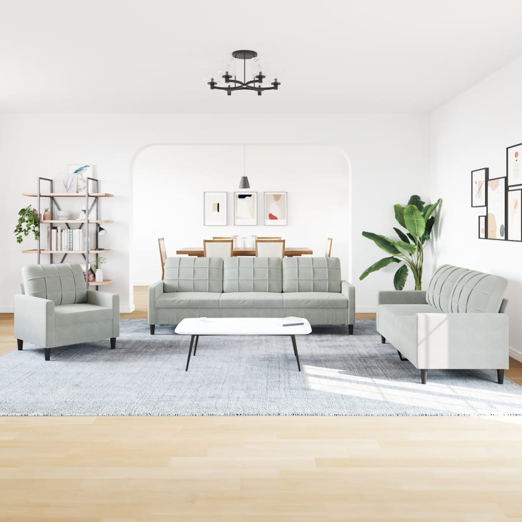 4 részes világosszürke bársony ülőgarnitúra párnákkal